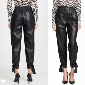 Rebecca Taylor Black Vegan Leather Tie Cuff Pull On Pants Size 2